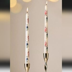 Anthropologie Hand-Painted Taper Candles - Ski Bunnies - white, pink, green